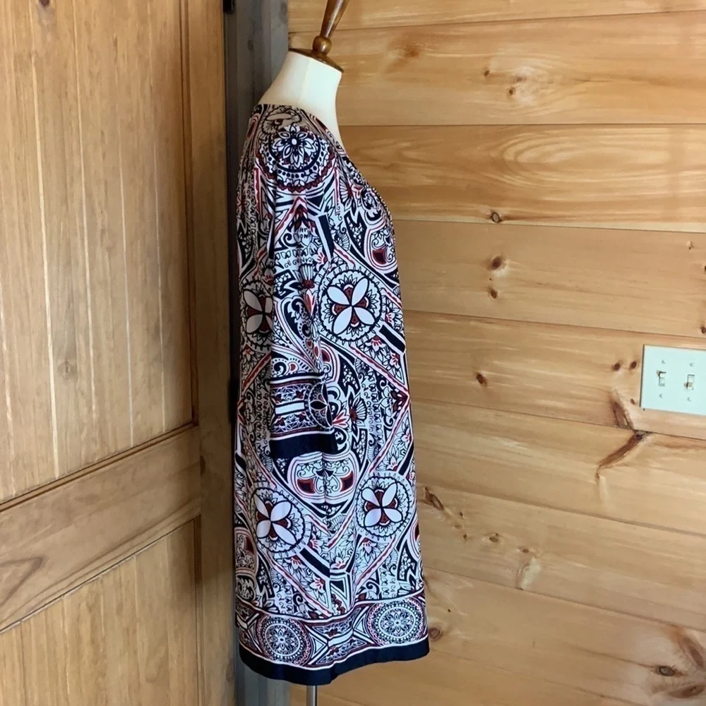 Melissa Paige red, white and black print shift dress Size Large